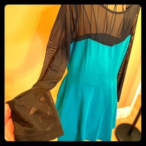 Teal Fit and Flare Black Sheer Top